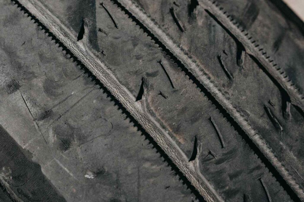 close up of part worn tyres