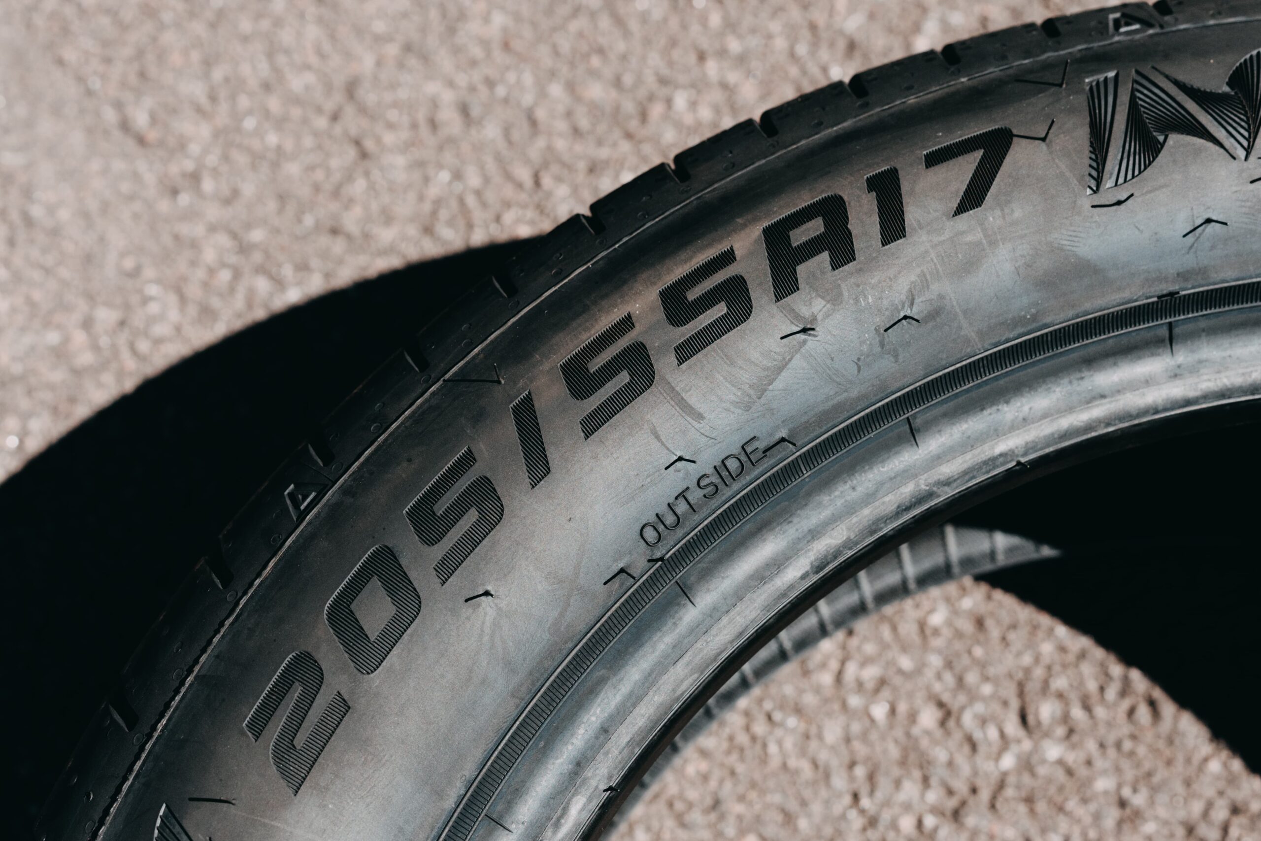 sidewall code on tyre on ground